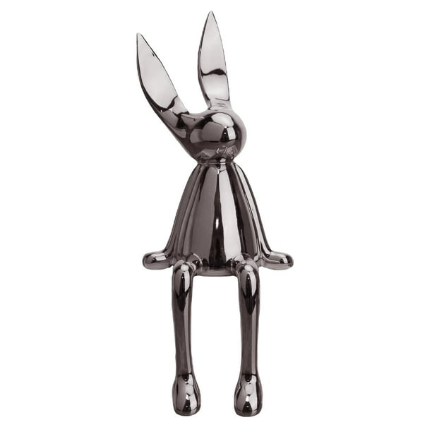 Adorno decorativo de conejo sentado, figura de conejo, artesanía artística para sala de estar gris oscuro L