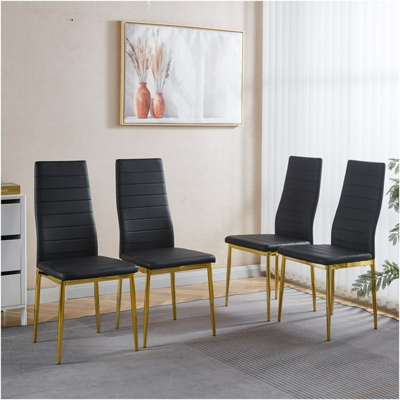 JERFIT 4-Pack Dining Chairs Set with Golden Metal Legs and Black Seat for Kitchen, Dining Room