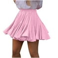 thumbnail image 2 of Elvqul Womens Trendy Skirts Pleated Loose Elastic Waist Pink Plain Casual Mini Skirts for Ladies, 2 of 6