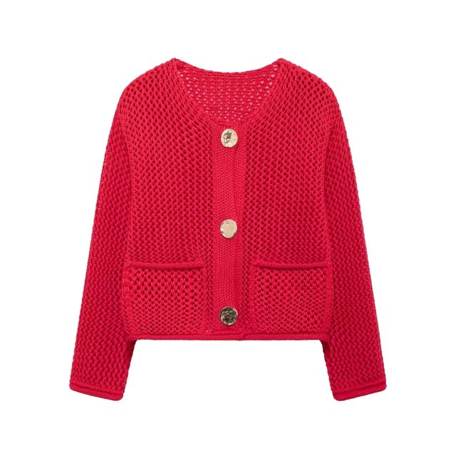 TRAF Otoño Invierno cárdigans de punto para mujer Casual botón de manga larga suéter femenino 2024 moda cárdigans sueltos para mujer abrigo