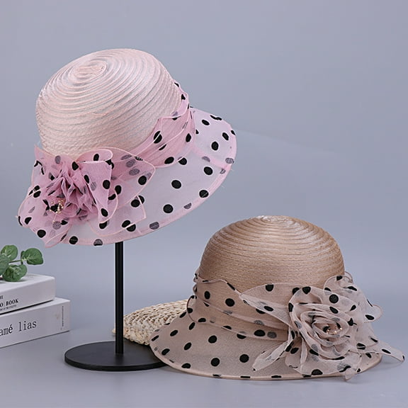 Women Sunscreen Anti-UV Floral Dot Print Sun Hat Lace Flower Organza Hat Gauze Panama Basin Cap Girls Summer Fishing Sun Hats