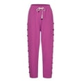 thumbnail image 3 of Rhuody Womens Work Pants Straight Leg High Waist Solid Color Elastic Waist Loose Side Buckle Decoration With Pockets Cropped Pants Leisure Trousers Xl Hot Pink, 3 of 7