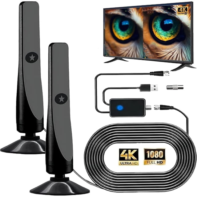 HD Digital TV Antenna with Long Range Amplifier for 4K TVs, Indoor & RV Use, Flat