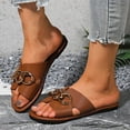 thumbnail image 2 of LOVZFMLL Women's Flat Sandals Open Toe Single Band Slides with Metal Chain Slip On Slippers for Summer Outdoor Daily Wear Brown 5.5, 2 of 9