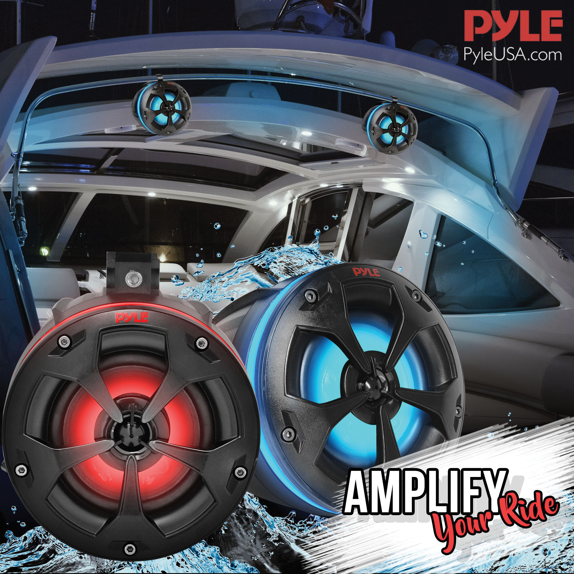 Pyle PLUTV45BTR - Pyle PLUTV45BTR - 4’’ Waterproof Rated Off-Road Wire-less Speakers - 800 Watt Amplified Vehicle Speaker System for ATV, UTV, 4x4, Jeep with RGB Lights & Remote Control