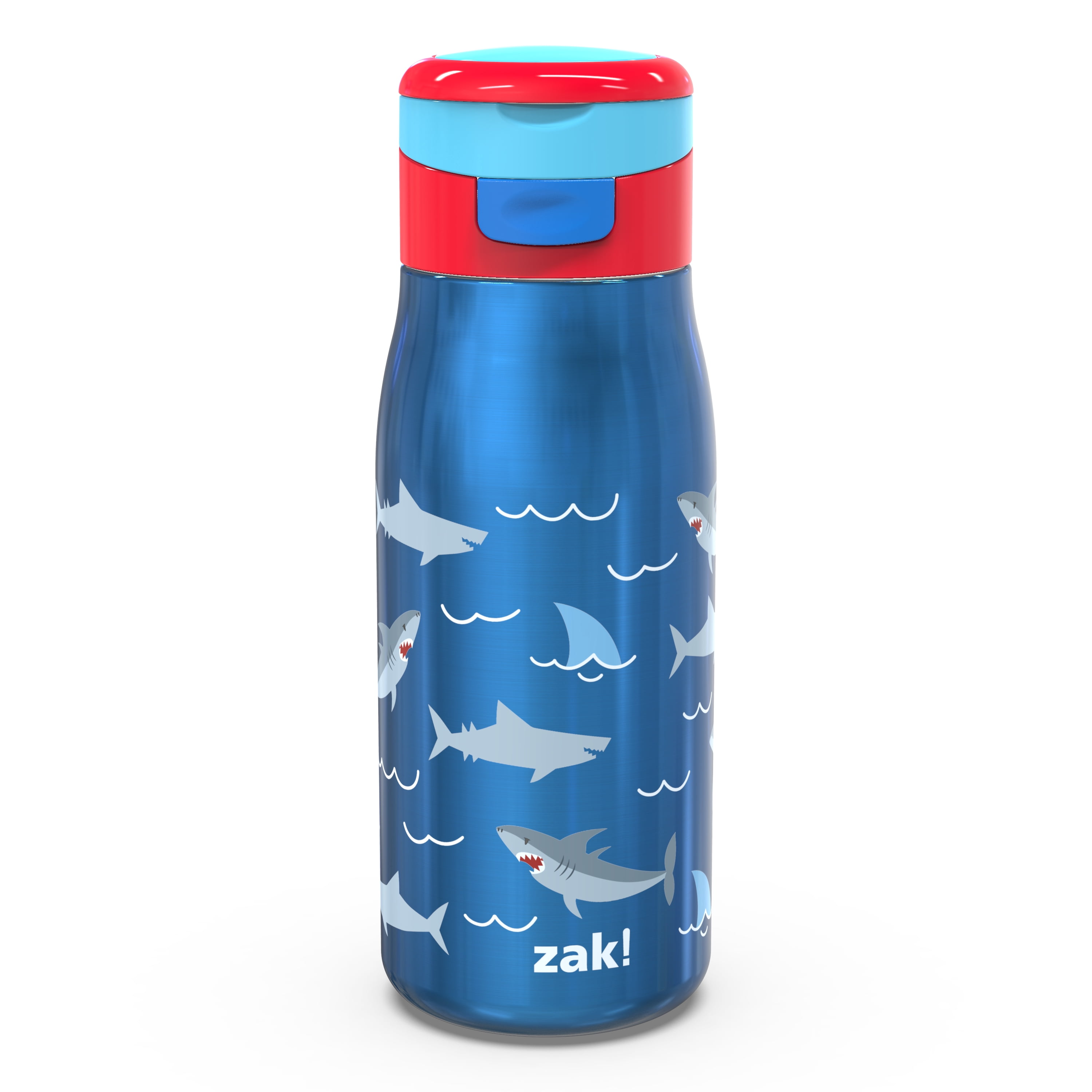 Zak Designs 13.5 Ounce Stainless Steel Insulated Water Bottle, Sharks