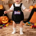 thumbnail image 2 of Pandaie Newborn Infant Baby Corduroy Clothes Outfits Pumpkin Spooky Print Romper Boys Girls Suspenders Jumpsuit for Festival Black,6-12 Months, 2 of 7