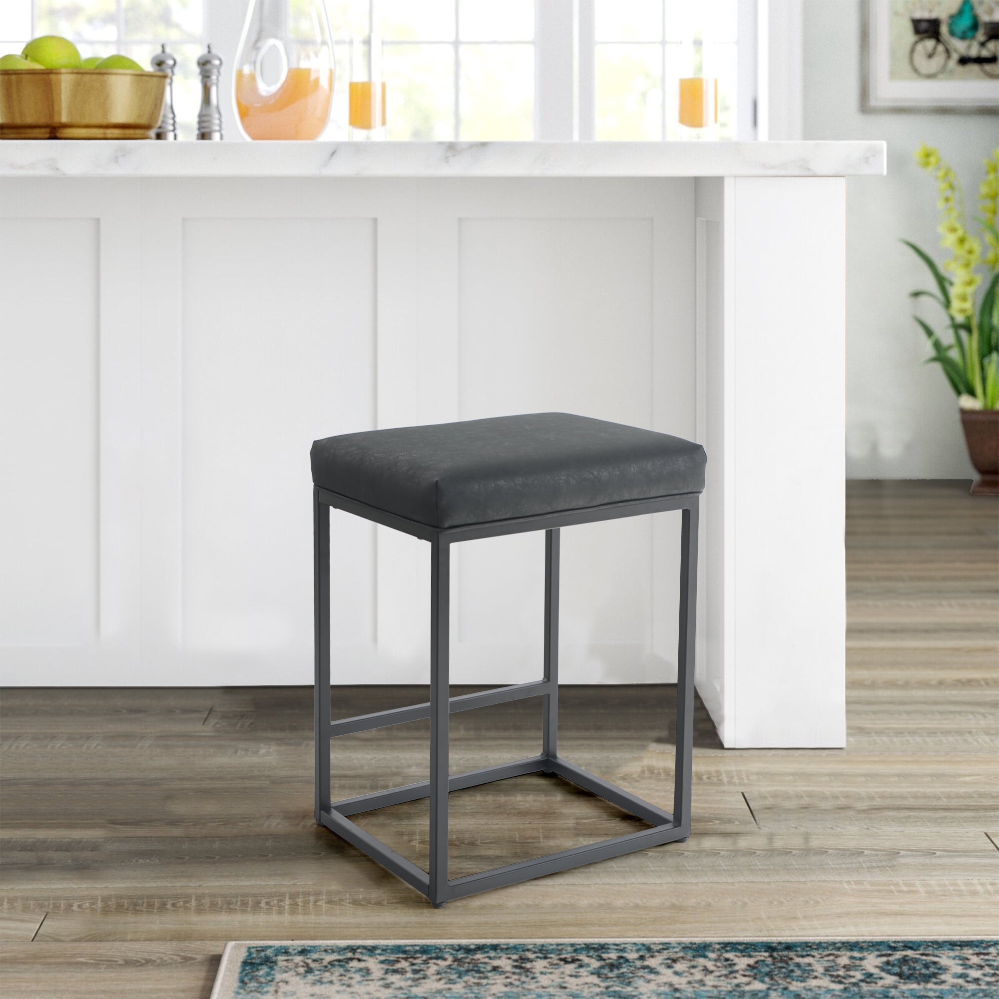 Charcoal Metal Counter Stool 2 Pack 24in Wood Seat Back Rest Kitchen Furniture 