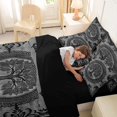 thumbnail image 5 of Homewish Boho Tree Of Life 7pcs Queen Bedding,Damask Botanical Print Bedding Comforter Set Queen,Black Gray,Black Reversible, 5 of 8