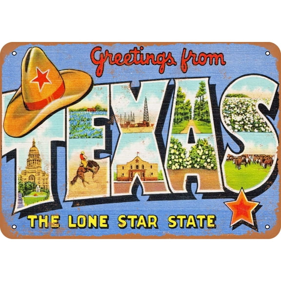 7 x 10 METAL SIGN - Greetings from Texas the Lone Star State - Vintage Rusty Look