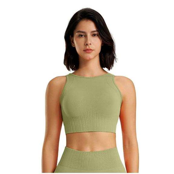 Xfvqtps Women Workout Bra Tank Top Sleeveless Rib Push up Sports Bra Built-in Bra Crop Top Green