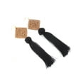 thumbnail image 4 of Oussum Geometric Tassel Wooden Straw Weave Rattan Earrings, 4 of 5