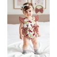 thumbnail image 5 of Rovasas Baby Girl Romper Flying Sleeve Lobster Print Jumpsuit Headband, 5 of 9