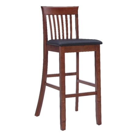Pemberly Row Wood Craftsman 31" Mission Back Faux Leather Bar Stool in Cherry