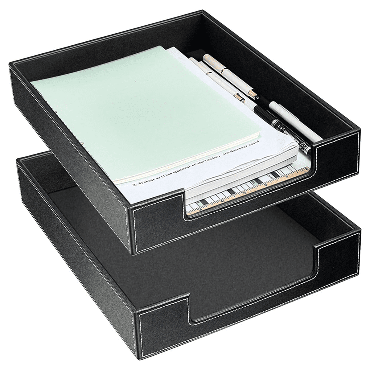Leather Desk Organizer Tray, Stackable Organizers and Accessories, Magazine File for Office Supplie