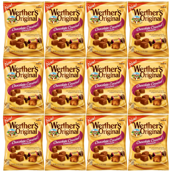 Werther’s Original Chocolate Covered Caramels – 12 Pack, 2.22 oz Bags – Soft & Creamy Caramel Wrapped in Milk Chocolate