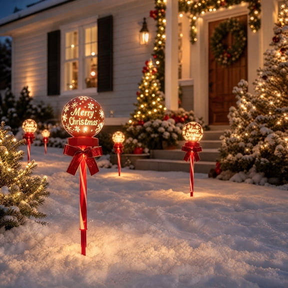 LHNFT Christmas Decorations Solar Christmas Ball Stake Light Outdoor Yard Decoration Warm White Flashing LED Pathways Light Waterproof Holiday Garden Decor
