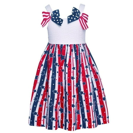 Bonnie Jean Baby Girls Navy Red Star Stripe Bow Adorned Patriotic