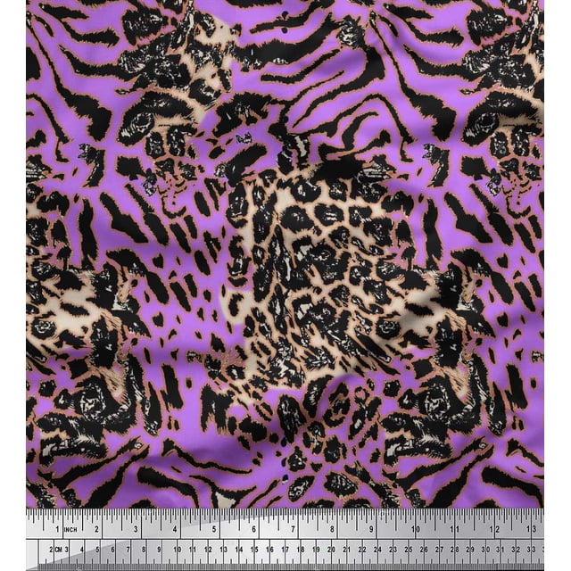 Soimoi Poly Georgette Fabric Leopard & Tiger Animal Skin Print Fabric by Yard 42 Inch Wide