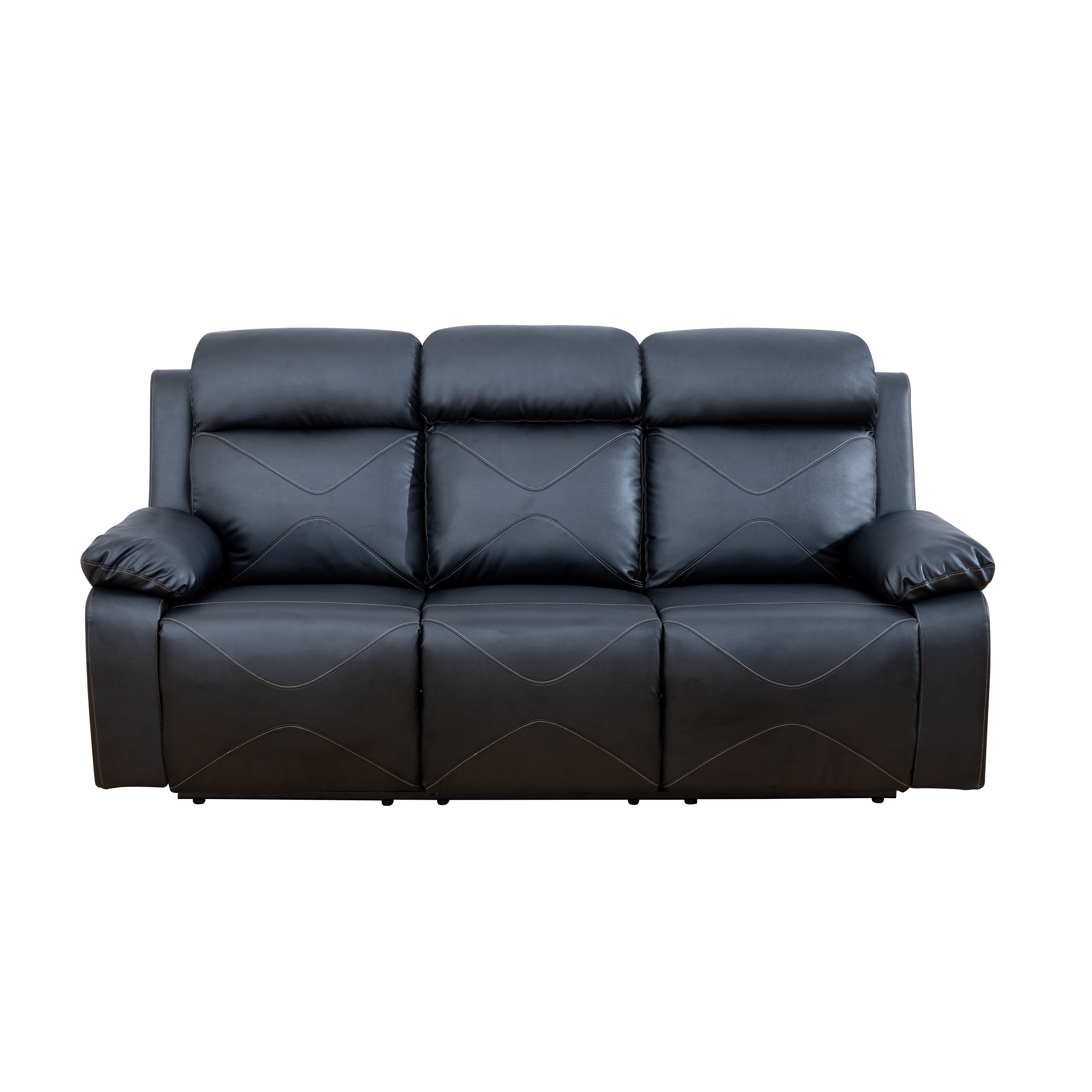 MAYEERTY Modern Breathable & Stylish Sofa Breathing Leather 3 - Piece Couch Set for Living Room，Black