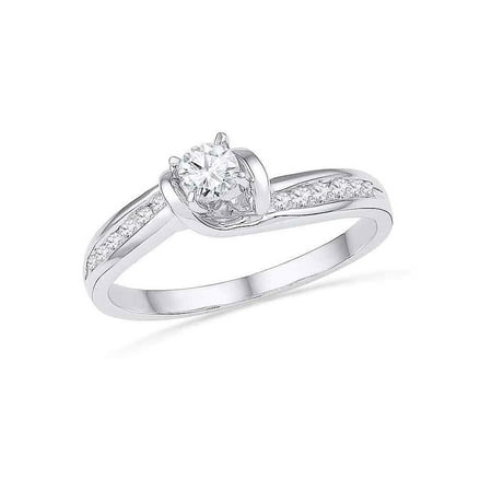 Diamond Bridal Anniversary Ring 10k White Gold Womens Round Diamond Bridal Wedding Engagement Anniversary Ring 1/3 Cttw ()
