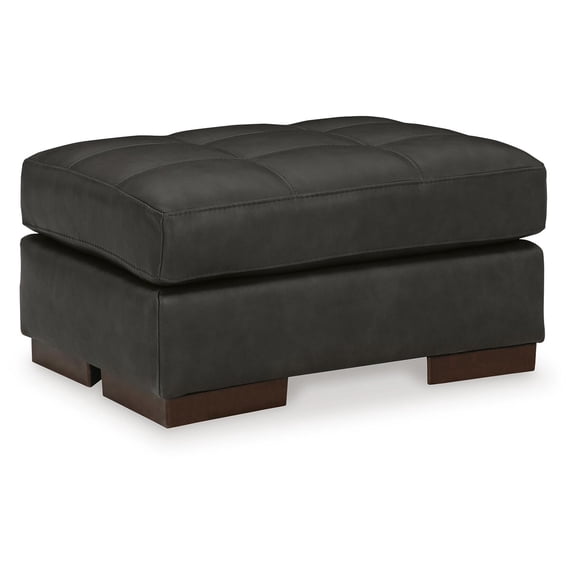 Signature Design by Ashley Contemporary Luigi Leather Ottoman, Black