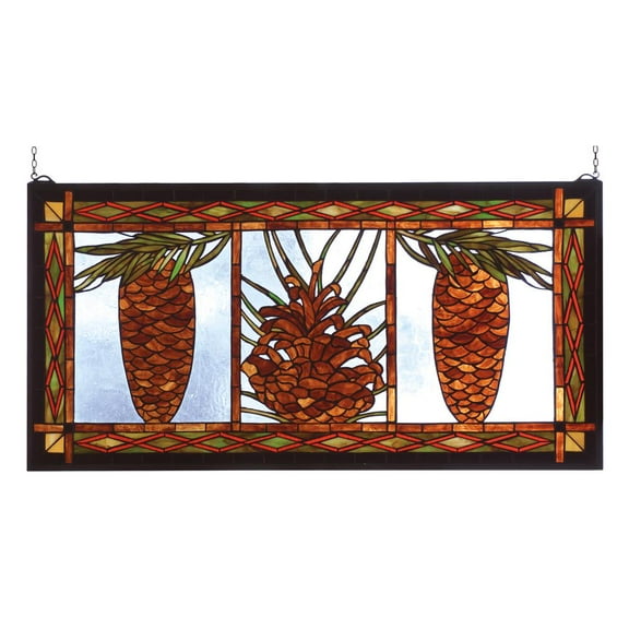 36" Wide X 18" High Pinecone Stained Glass Window