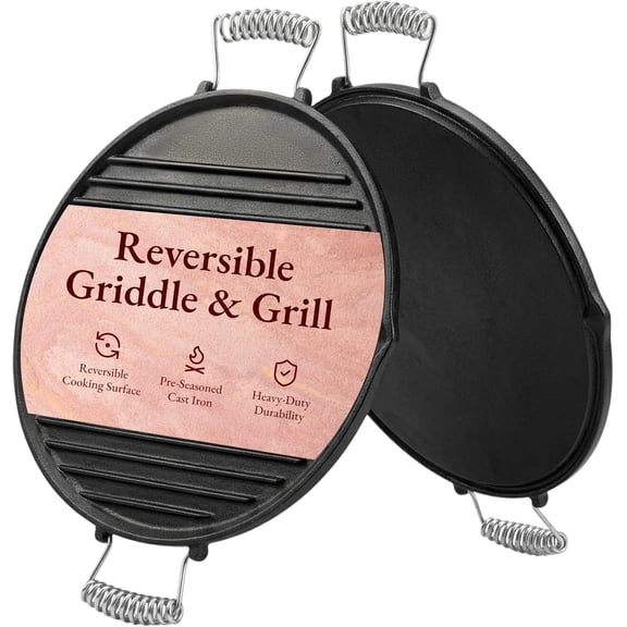 Volcano Grills Reversible Cast Iron Griddle & Skillet 40-013 – Pre-Seasoned Double-Sided Grill Pan for Camping, Outdoor Cooking & Kitchen Use, Heavy Duty Non-Stick Cast Iron