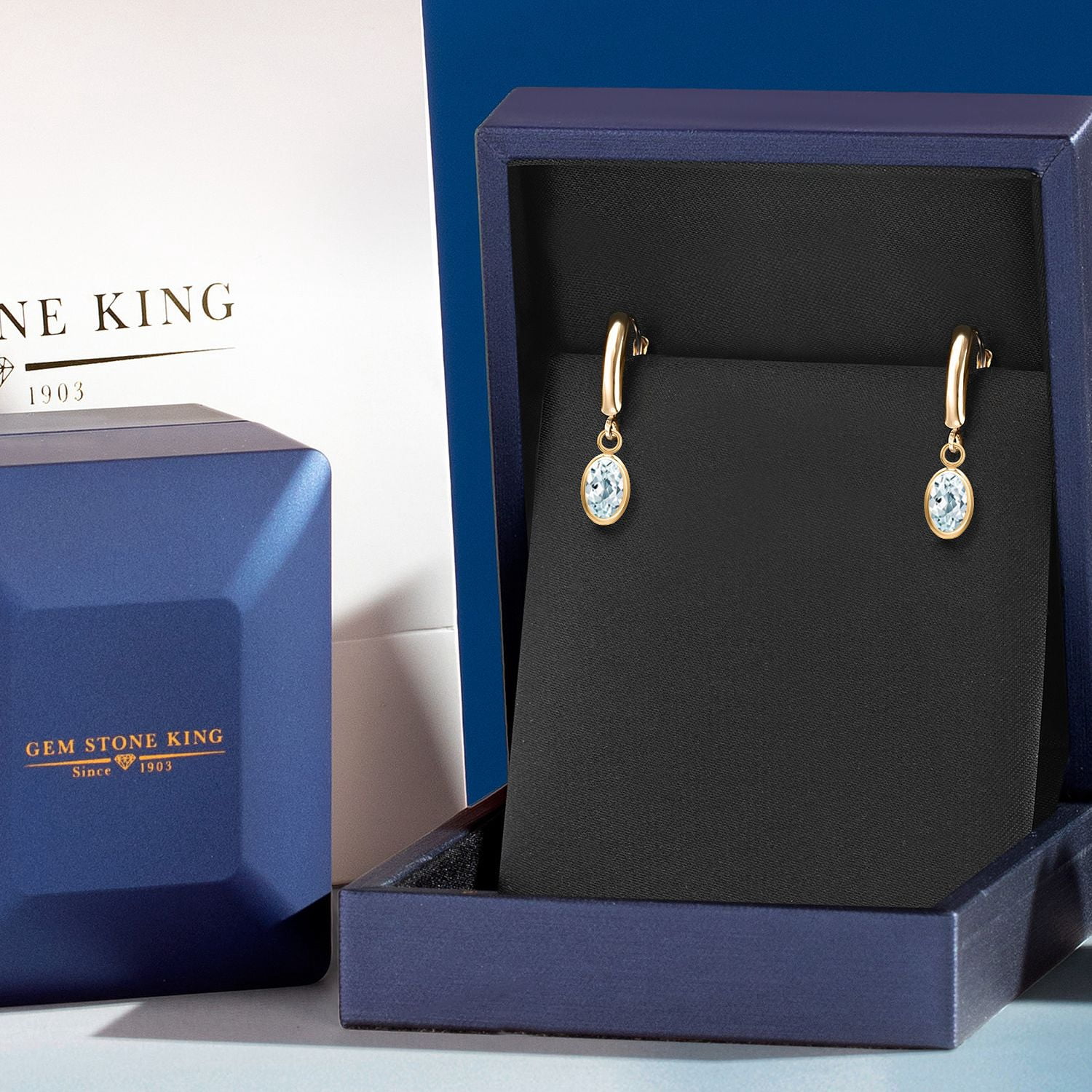 Gem Stone King 14K Yellow Gold Sky Blue Aquamarine Earrings for Women | 1.5 Cttw | Gemstone Birthstone | Oval 7X5MM | Fine Jewelry Gifts for Women Mom Wife Her