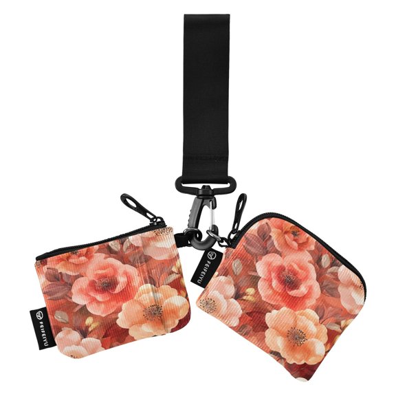 Portable Coin Purse Two 4.13x4.13 Iinches 4.13x3.5 Inches Wrist Coin Purse Keys Coin Purse Portable Women's Purse Vibrant Orange Flowers