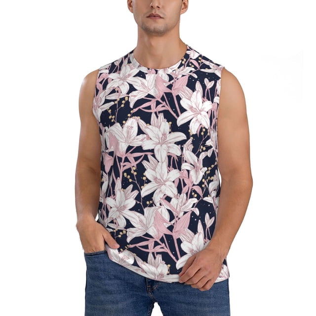 Balery Lilies Flowers Camisetas sin mangas para hombre, absorbe la humedad y protege contra el mal olor.-3X-Large