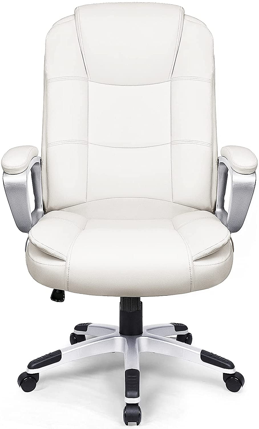 Ergonomic High Back Cushion Lumbar Support with Wheels Comfortable White Upholstered Leather Racing Seat Adjustable Swivel Rolling Home Executive NEO CHAIR Office Chair Computer Desk Chair Gaming