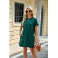 thumbnail image 2 of QINCAO Womens Dress Summer Casual Roll Up Sleeves T Shirt Dress Solid Color Round Neck Mini Dress With Side Pockets S-2XL, 2 of 5