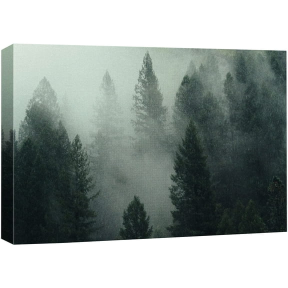 wall26 Canvas Print Wall Art Aerial View of Foggy Pine Tree Forest Nature Wilderness Photography Modern Art Rustic Scenic Colorful Multicolor for Living Room, Bedroom, Office - 32"x48"