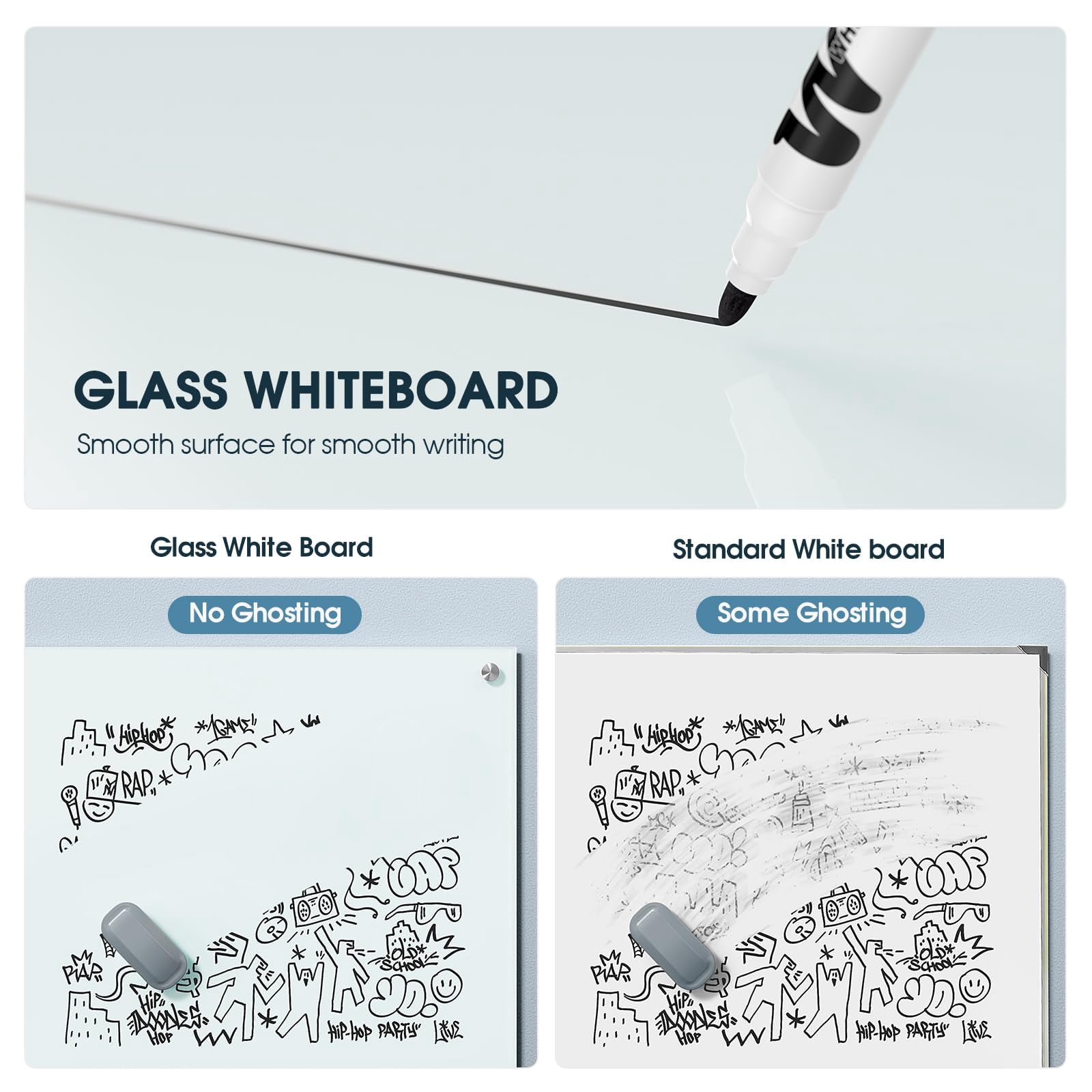 MaxGear 36" x 24" Magnetic Glass Whiteboard, Tempered Glass Dry Erase Board with Markers & Eraser for Office Home