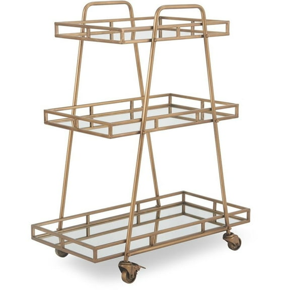 Pemberly Row Modern / Contemporary Bar Cart in Antique Gold Finish