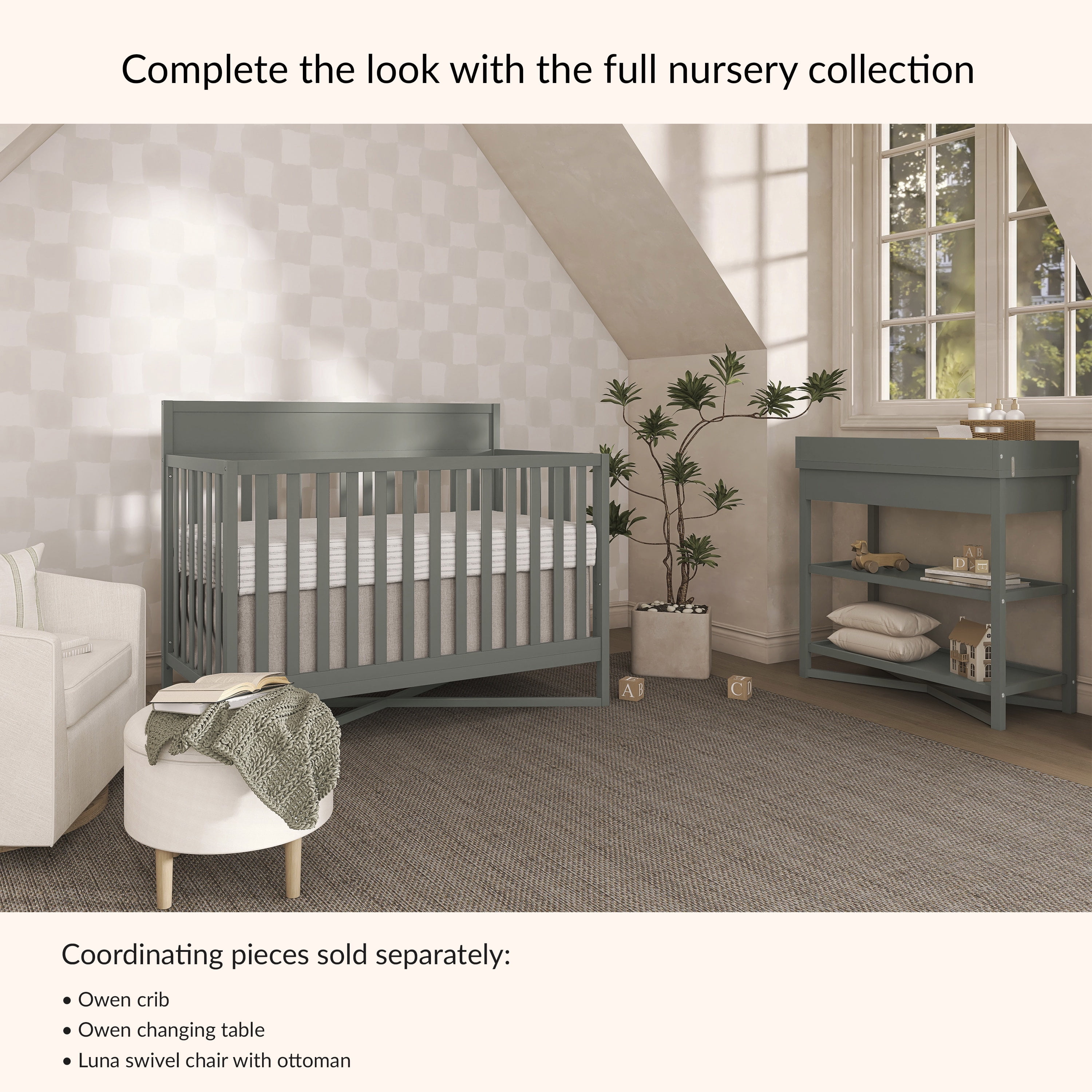 Dream On Me Owen Changing Table in Sea Grass, JPMA Certified, with two bottom shelves for storage