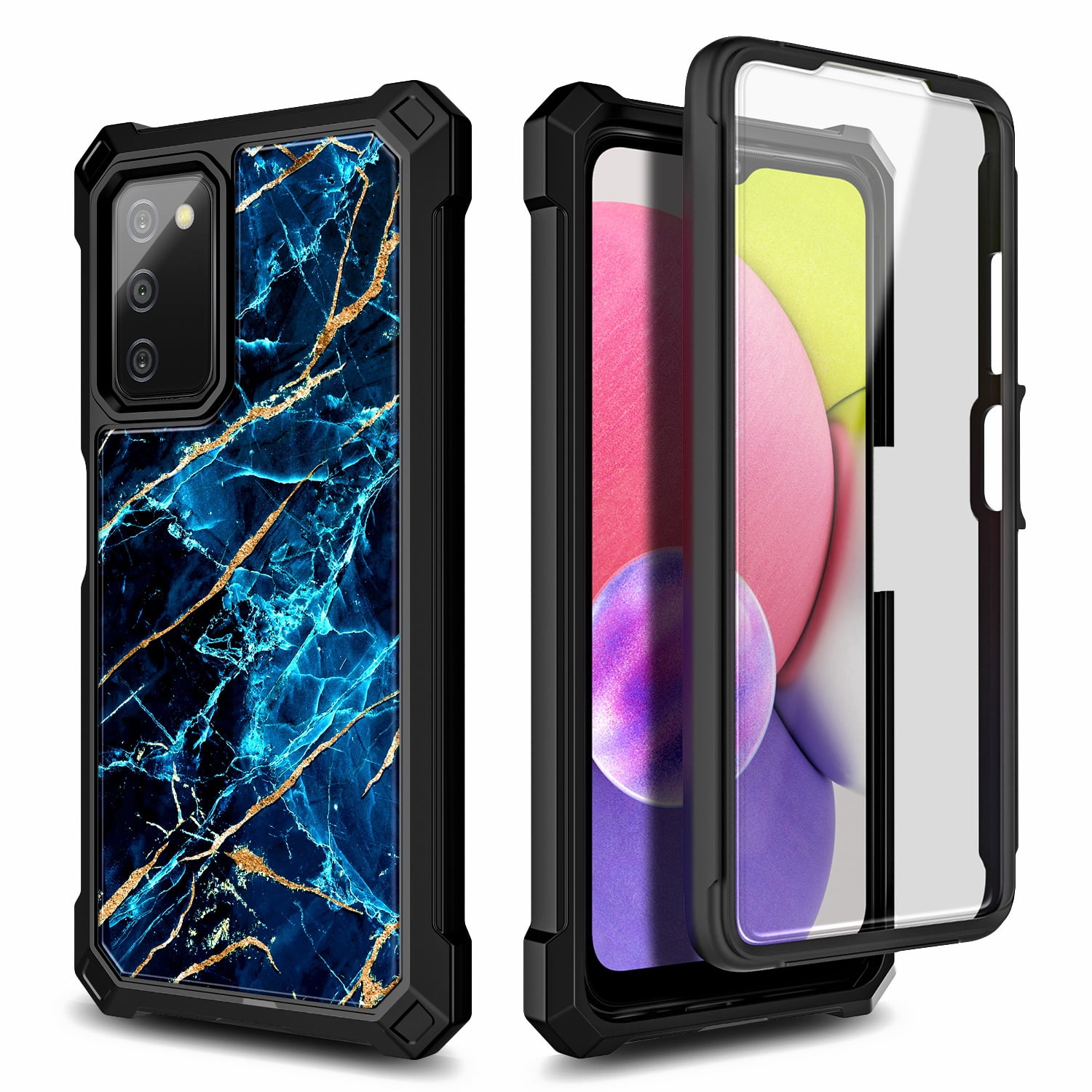 Nagebee Phone Case Compatible for Samsung Galaxy A03S with [Built-in Screen Protector], Full-Body Shockproof Protective Bumper Cover Impact Resist Durable Case (Sapphire)