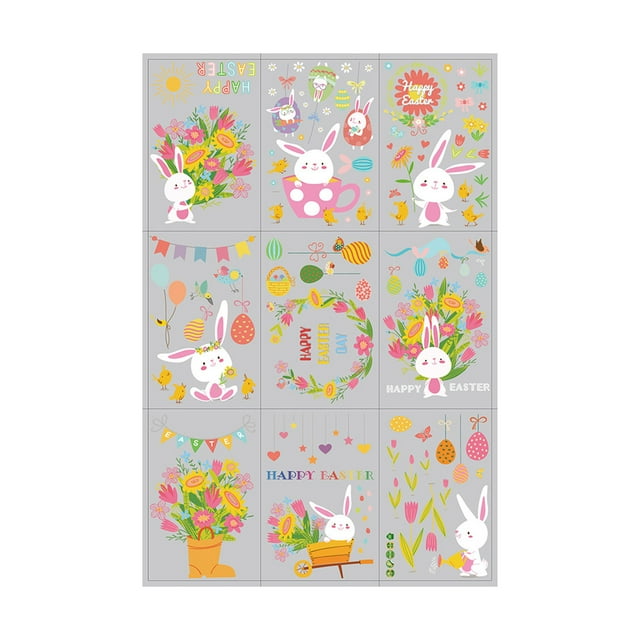 9-Piece Easter Window Stickers Set With Electrostatic Adhesive, Reusable Design And Pvc Material For Glass Doors, Mirrors And Holiday Decor, Each 11.81X7.87In