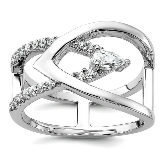 925 Sterling Silver Rhodium Plated Fancy Cubic Zirconia Ring Size 7 13.4mm Wide Ring for Women