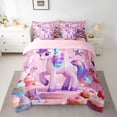thumbnail image 3 of Homewish Dreamy Cartoon Unicorn Twin Bedding Sets 7-Piece for Teen, Cute Stars Rainbow Bedding Comforter Set, Fairy Tale Theme Reversible Sheet Sets, Luxury Bedroom Decor, 3 of 8