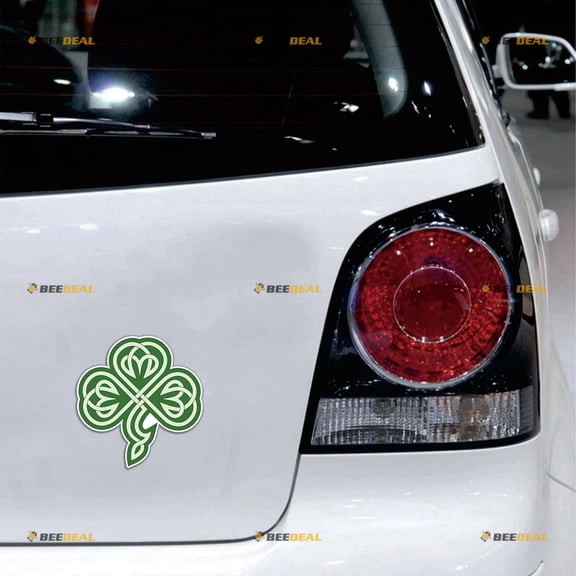 Shamrock Clover 3 Leaf Celtic Knot Ireland Irish Car Magnet Green Magnetic Sticker Decal - 2 Pack Reflective 4" - for Truck Door Fridge Reusable Waterproof