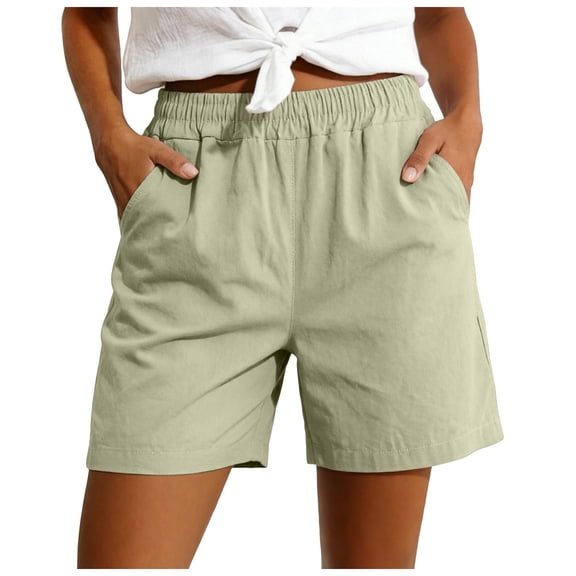 GHIIYER Cotton Hiking Shorts for Women Casual High Waisted Elastic Shorts with Pockets Summer Clothes Size 2XL