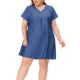 thumbnail image 1 of Vestido de cambray de talgrande pamujer, mancorta, ligero, cuello en V Azul XL, 1 of 7