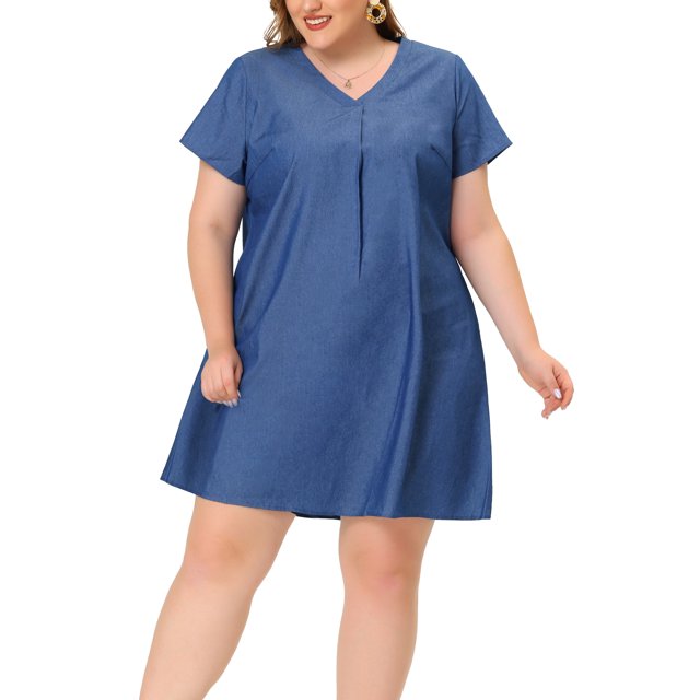 Vestido de cambray de talgrande pamujer, mancorta, ligero, cuello en V Azul XL