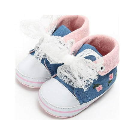 Baby Girls Shoes Lace-up Sneakers Embroidered Flowers Shoes Soft-soled Toddler Shoes Anti-slip Walking Shoes for Spring Autumn