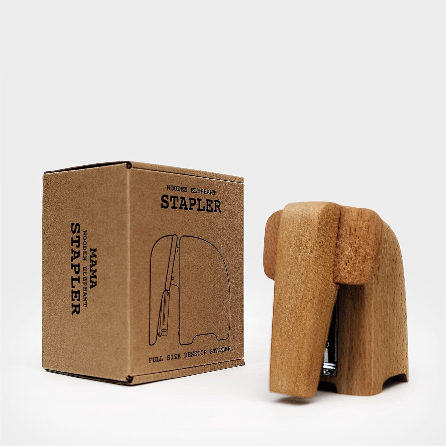 Suck UK Elephant Stapler | Elephant Gifts for Animal Lovers | Wooden Elephant Desk Accessories | Office Supplies for Unforgettable Desk Decor | Office Desk Staplers | Elephant Decor | Large