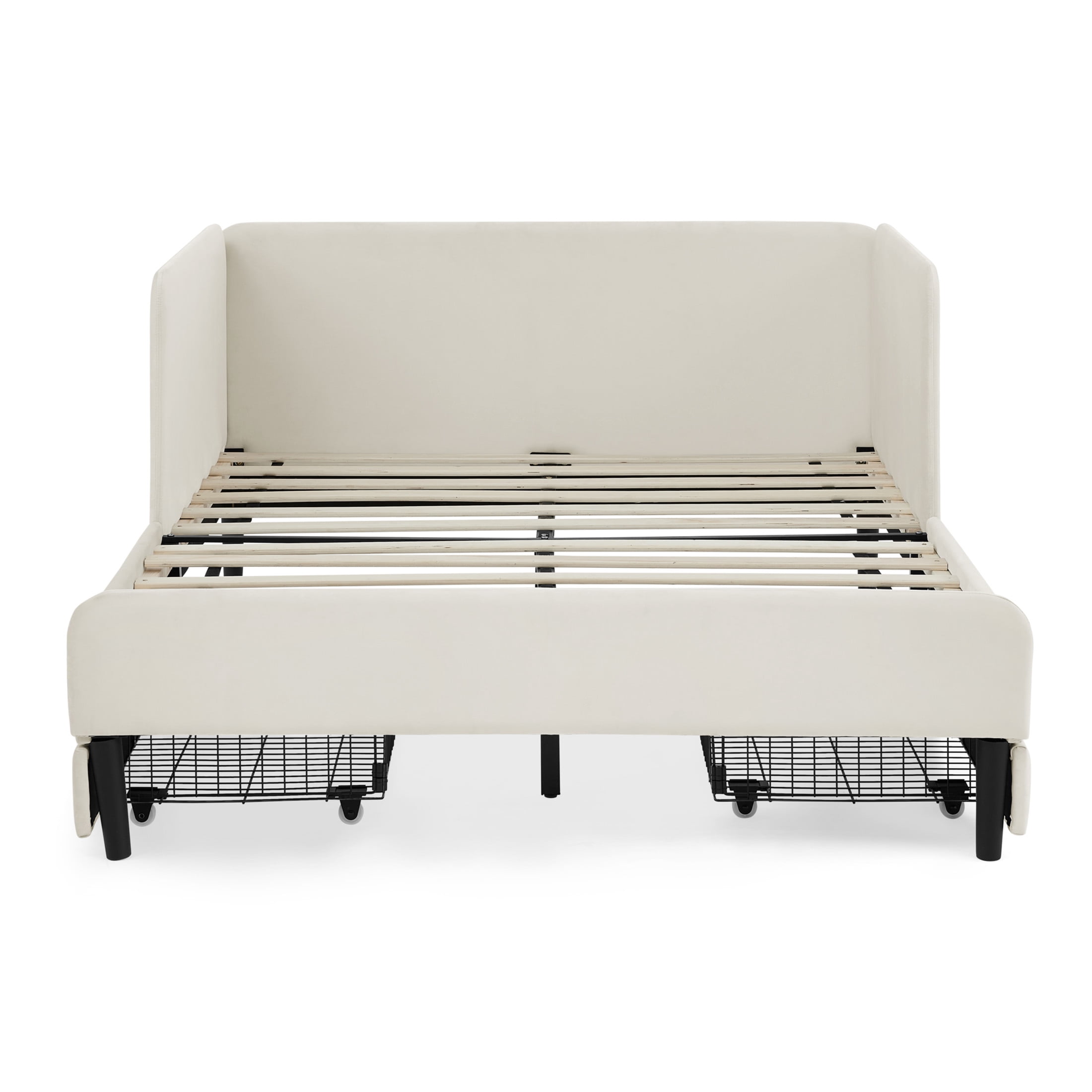 Noble House Haylie Full Size Velvet Upholstered Daybed with Storage Drawers, Adjustable Daybed Sleeper Sofa, Beige