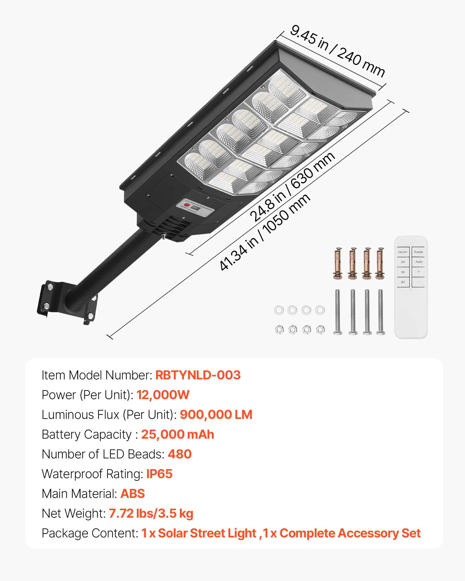 VEVOR 12000W Solar Street Light Outdoor, 900000LM, Commercial Parking Lot Light Dusk to Dawn, LED Flood Security Lamp with Motion Sensor, IP65 Waterproof Wide Angle Outdoor Lighting,for Driveway Yard