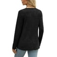 thumbnail image 6 of Lmnyox Women's Solid Fashion Shirts Ribbed Loose Long Sleeve V Neck Button Tunic Blouses Casual Dressy Tops, 6 of 8